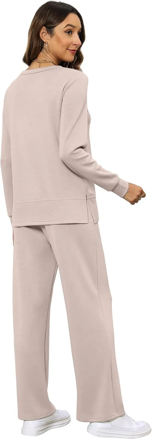XIEERDUO Women's 2 Piece Lounge Sets Casual Fall Travel Outfits Fashion Wide Leg Tracksuit Cozy Sweatsuits S-3XL
