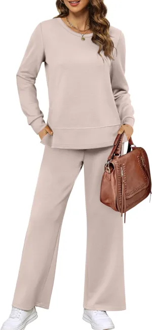 XIEERDUO Women's 2 Piece Lounge Sets Casual Fall Travel Outfits Fashion Wide Leg Tracksuit Cozy Sweatsuits S-3XL