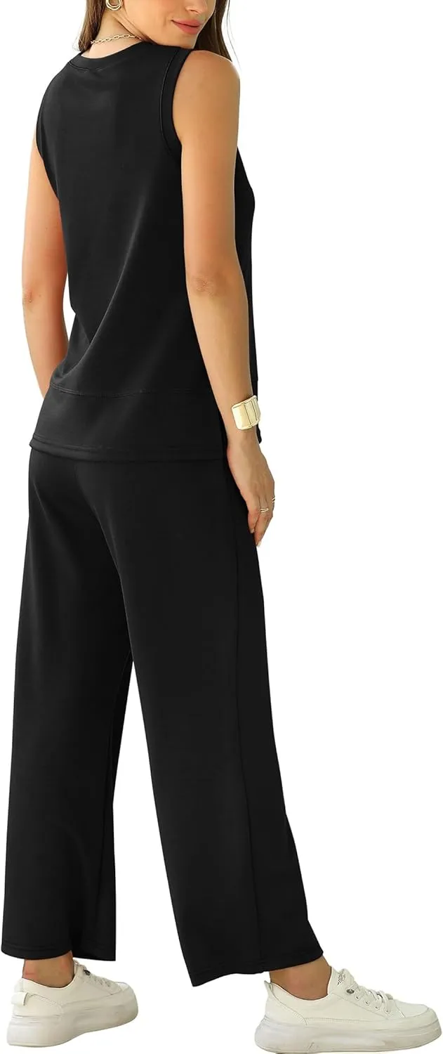 XIEERDUO Women's 2 Piece Outfits Summer Travel Tracksuit Loose Wide Leg Loungewear Comfy Lounge Sets S-3XL