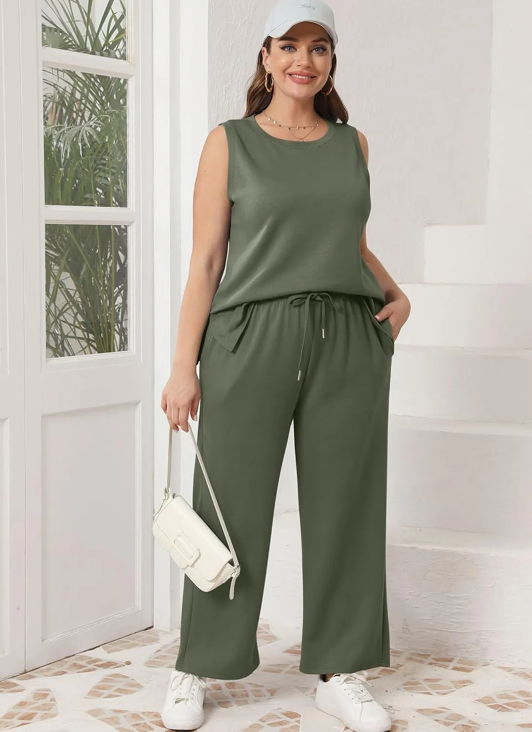 XIEERDUO Women's 2 Piece Outfits Summer Travel Tracksuit Loose Wide Leg Loungewear Comfy Lounge Sets S-3XL