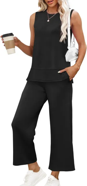 XIEERDUO Women's 2 Piece Outfits Summer Travel Tracksuit Loose Wide Leg Loungewear Comfy Lounge Sets S-3XL
