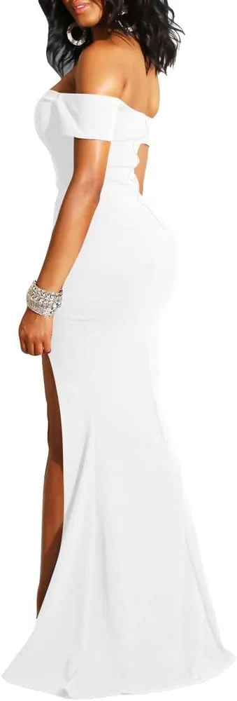 YMDUCH Women's Off Shoulder High Split Long Formal Party Dress Evening Gown