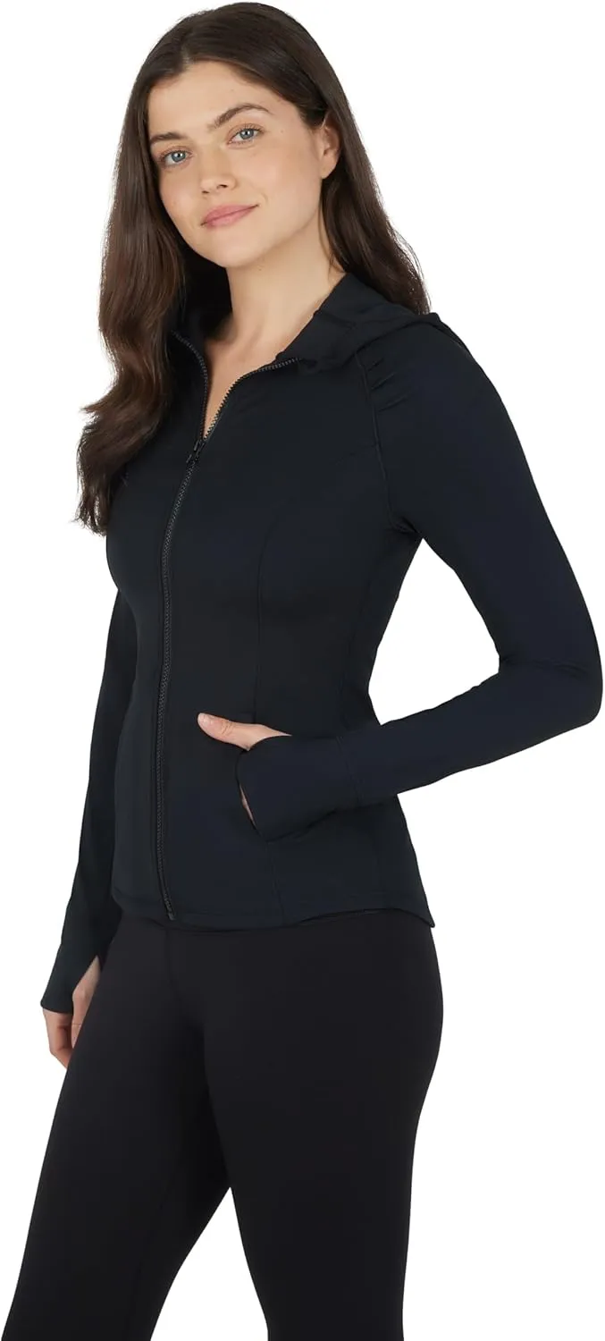 Yogalicious Full-Zip Lightweight Hooded Running Workout Yoga Lux Jacket with Pockets