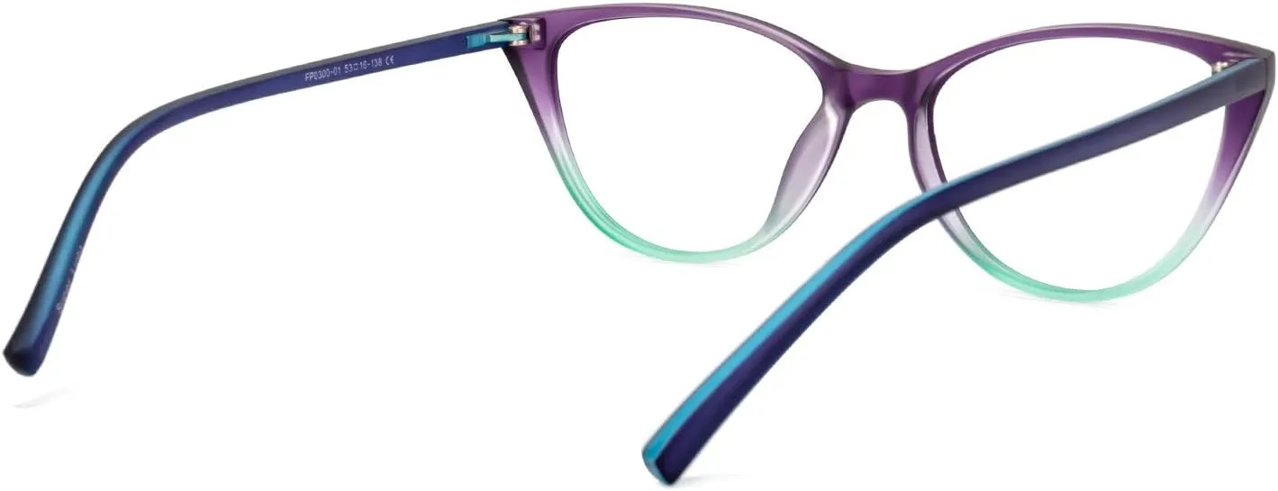 Zeelool Ultra Light Cat Eye Blue Light Blocking Glasses for Women TR90 Eyewear Lucy FP0300-01 Purple-Green