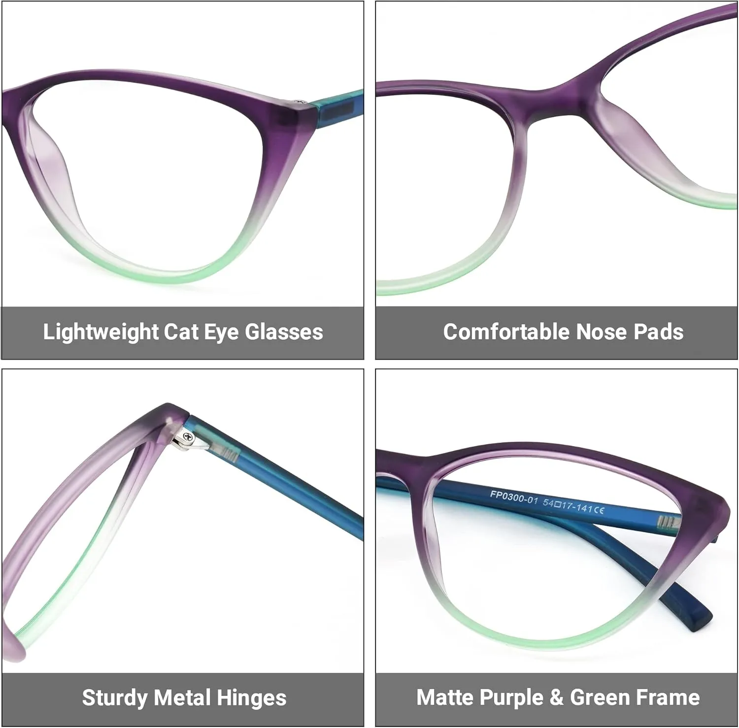 Zeelool Ultra Light Cat Eye Blue Light Blocking Glasses for Women TR90 Eyewear Lucy FP0300-01 Purple-Green