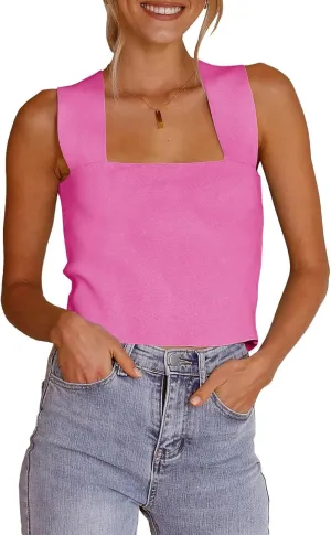 Zwurew Women's Knit Square Neck Tank Tops 2025 Summer Casual Sleeveless Sweater Fitted Shirts Tanks