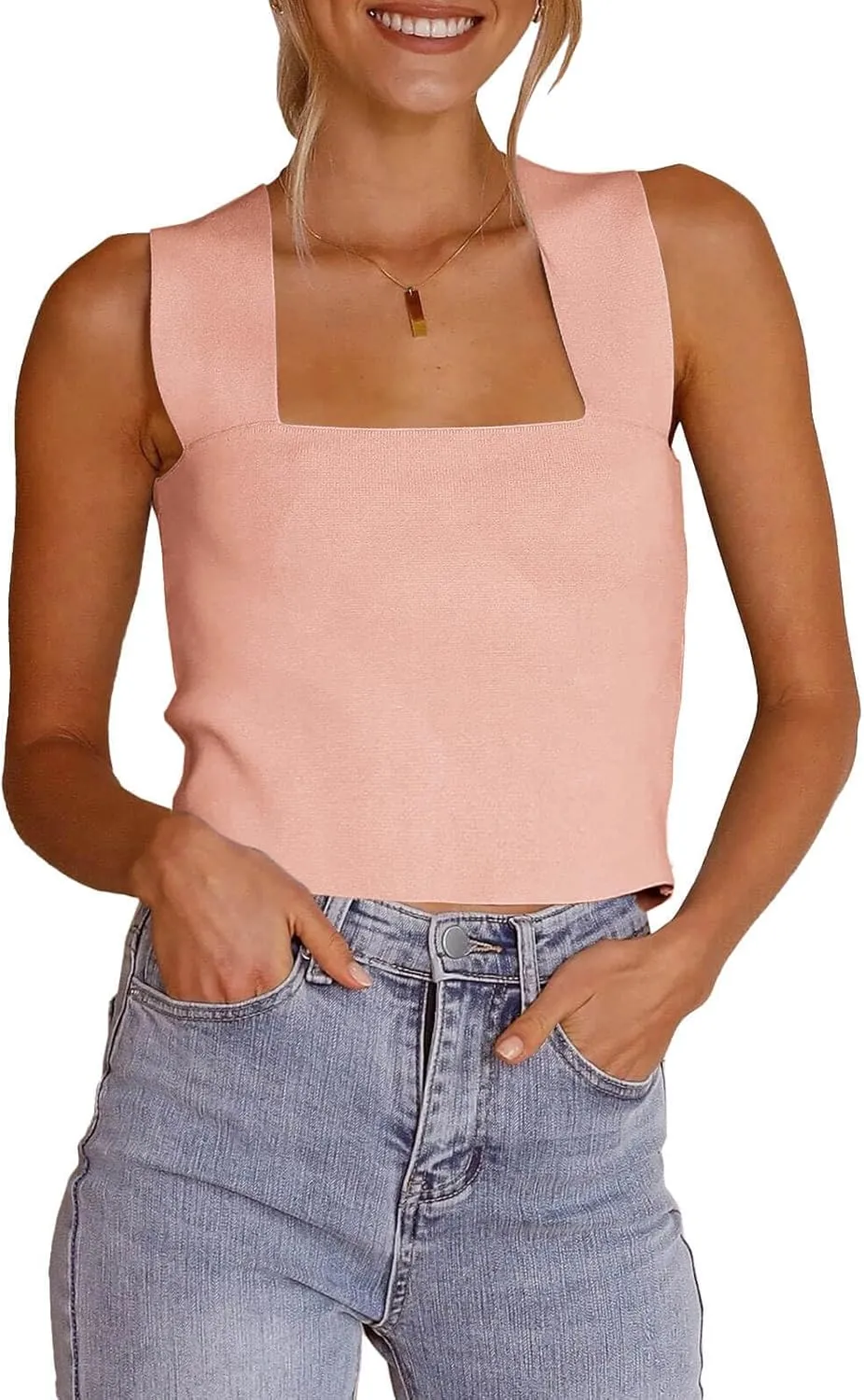 Zwurew Women's Knit Square Neck Tank Tops 2025 Summer Casual Sleeveless Sweater Fitted Shirts Tanks